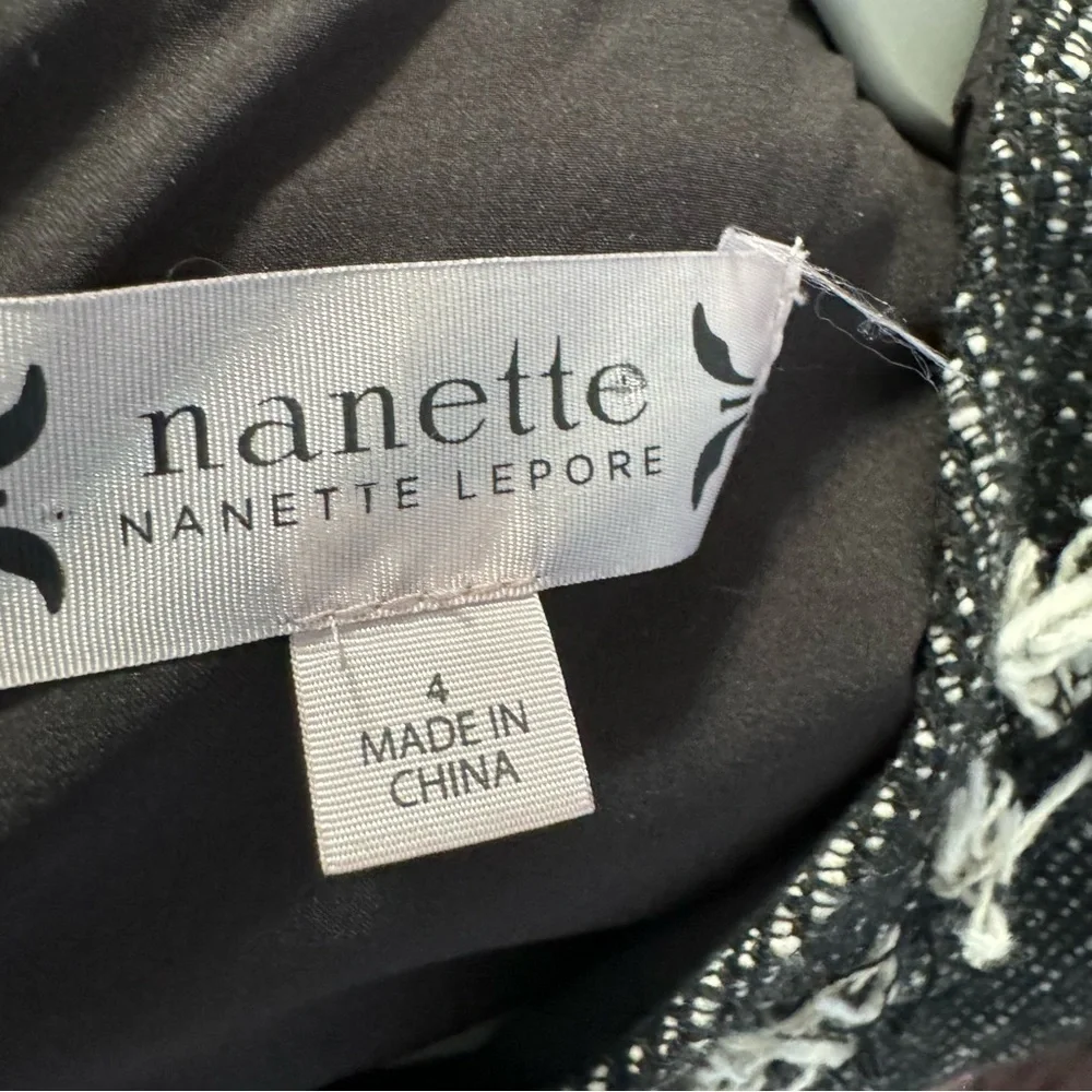 Nanette Lepore Black White Tweed Fringe Pockets Above the Knee Dress